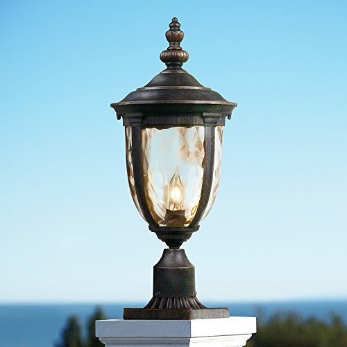 John Timberland Bellagio European Outdoor Post Light Pier Mount Fixture Veranda Bronze Brown 21" Hammered Glass For Exterior House Porch Patio Deck Garage Yard Garden Driveway Home Lawn Walkway #TOP2