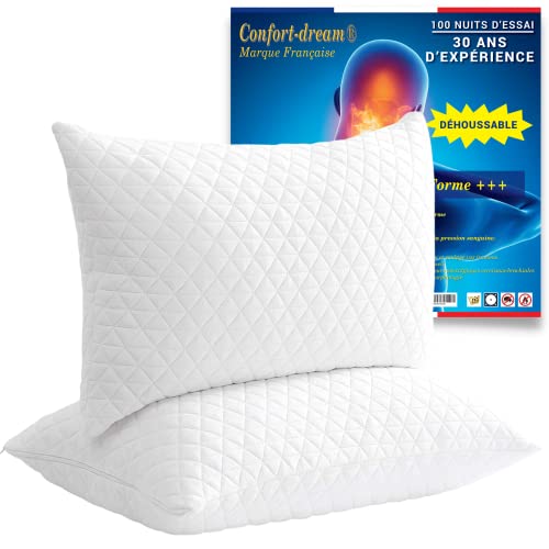 Oreiller Memoire Forme 40x60 Cm x2 ✯100 Nuits D'essai✯ Lot de 2 Gros Petits Coussin Memoire Forme Ferme Pour Adulte Oreiller Rectangulaire 40x60 Oreiller de Maintien / Coussin Cervicales Douloureuses Cover