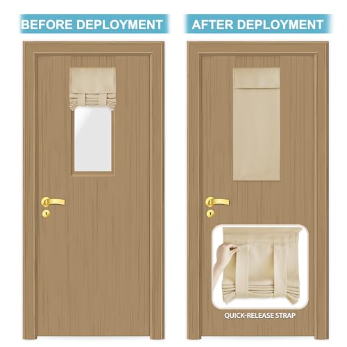 Image of RYB HOME Classroom Door Window Cover, Blackout Shades for Classroom Windows and Doors Cover Lockdown Shades, Room Darkening Design Blocks Views, W 12 x L 30, 1 Panel, Biscotti Beige