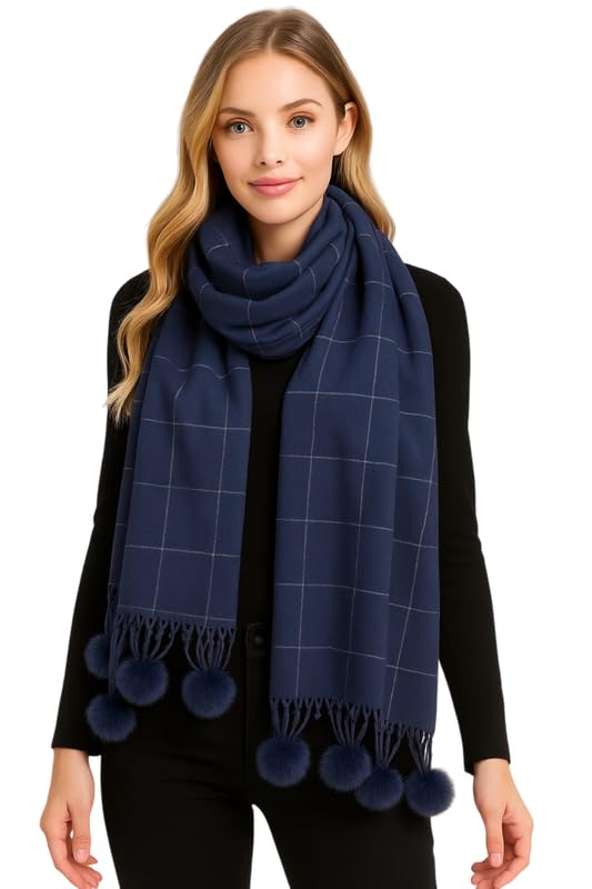 Women's Woolen Muffler – Soft Warm Wool Blend Scarf with Classic Check Pattern & Fringe Detailing (Free Size,Multicolor)