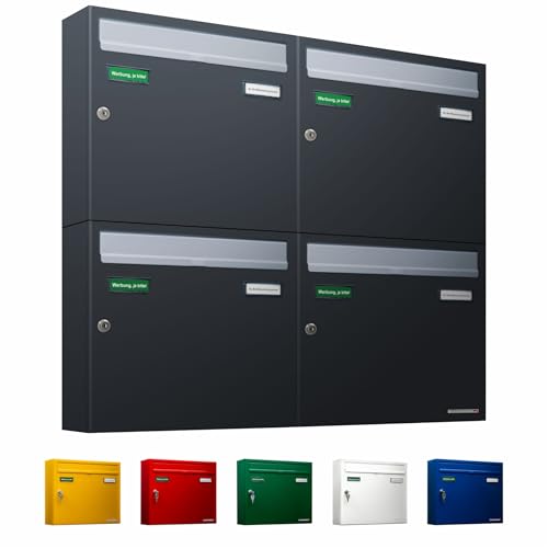 AL Briefkastensysteme Basic 4er Briefkasten RAL 7016 Anthrazit...