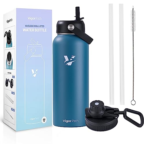 Vacuum Insulated Water Bottle - Stainless Steel Water Bottle with Straw Lid and Flex Cap (Keeps Cold for 24Hours, Hot for 18Hours) Double Wall, Wide Mouth, BPA Free, Leak Proof (Dark Blue, 32oz) Vacuum Insulated Water Bottle - Stainless Steel Water Bottle with Straw Lid and Flex Cap (Keeps Cold for 24Hours, Hot for 18Hours) Double Wall, Wide Mouth, BPA Free, Leak Proof (Dark Blue, 32oz)
