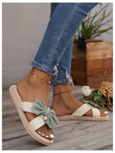 GORGLITTER Women's Bow Tie Vacation Slip On Flats Lightweight Criss Cross Open Toe Dressy Slide Sandals3