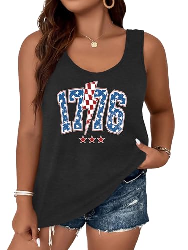 Image of Ithalt Plus Size 4th of July Tops for Women American Flag Tank Tops USA Patriotic Shirts Red White and Blue Sleeveless