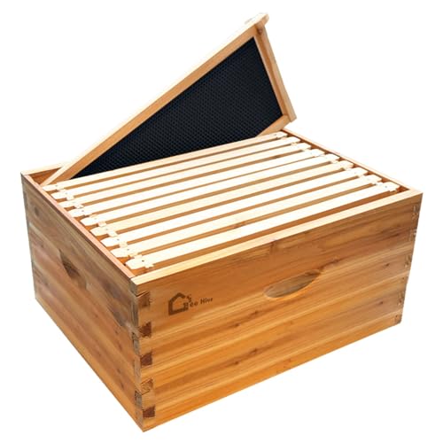 10 Frame Langstoth Deep Brood Beehive Box Bee Box Dipped in 100% Beeswax Wax Coated Bee Hive with Frames and Foundations Sheets for Beekeeping Supplement