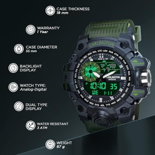 Image of Carlington Analog-Digital Sports Watch: Chronograph, Dual Time, Alarm, Stopwatch, Water-Resistant, Shock-Resistant, Back Light Display- The Perfect Watch for Men and Boys - CT3388