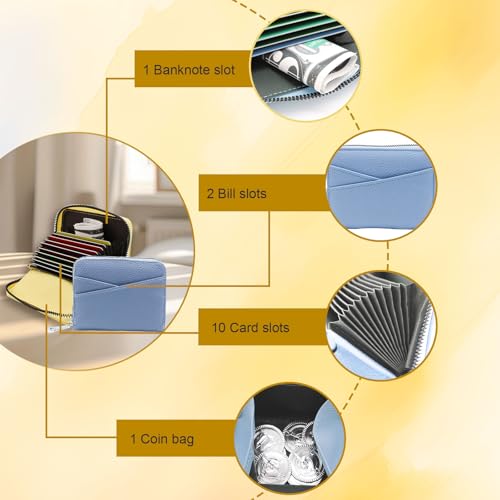 Small Women Wallets, 12 Grids PU Leather Card Wallet Case Cute Zipper Ladies Wallet Mini Purse Pouch for Cash Key Card (Blue)3