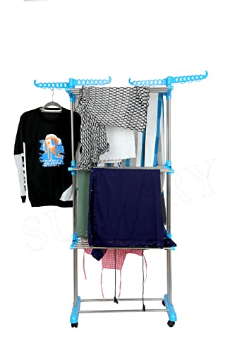 Image of SUNDRY Belly -Big Stainless Steel-Pro Folding Cloth Drying Stand, Drying Rack,Stand for Clothes Heavy Base. (Ice Blue)