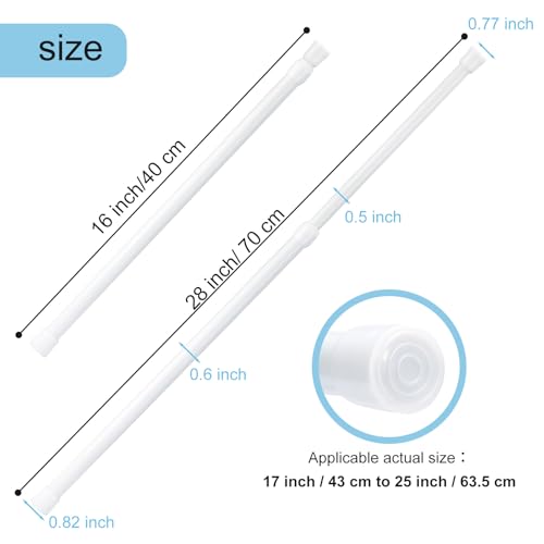 Image of Tension Rod 16 to 28 Inch, Goowin Small Tension Rod, 5 /8 inch Diameter No Drilling Expandable Short Tension Rods Spring Rods, Tension Rods for Closet, Cupboard, Hanging Clothes, 2 Pack, White