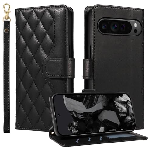 Étui Google Pixel 6A noir : housse portefeuille en cuir à rabat