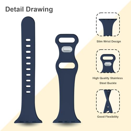 Image of Slim Band Compatible with Apple Watch Bands 38mm 40mm 41mm 42mm 44mm 45mm 46mm 49mm for Women Men,Soft Thin Narrow Silicone Sport Strap Wristbands for iWatch Series 11 10 9 8 7 6 5 4 3 2 1 SE Ultra Navy Blue