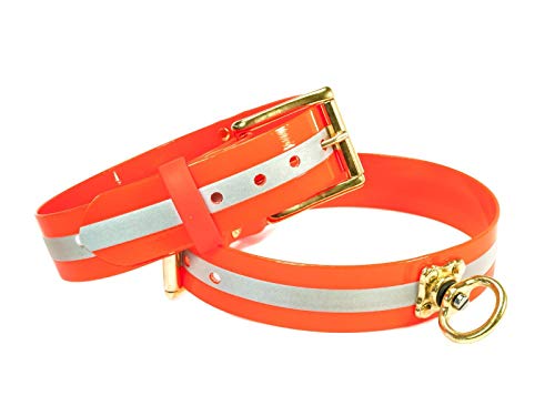 Mystique® Biothane Schweisshalsband 25mm Reflex orange Gold Messing 35-45cm