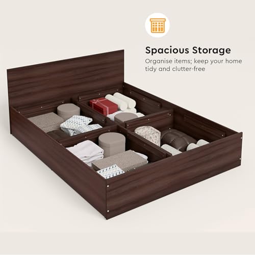Image of Interio by Godrej EWA Engineered Wood Bed with Box Storage (King), 1-Year Warranty, Brown, Particle Board