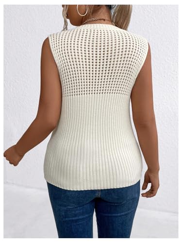 MakeMeChic Women's Plus Size Vest Tops Trendy Crew Neck Hollow Out Sleeveless Knit Sweater Vest2