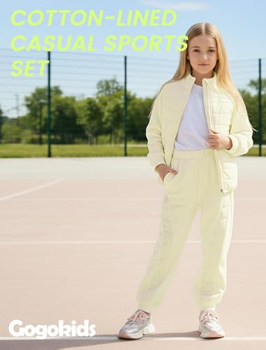 Gogokids Boys Girls 2-Piece Fleece Outfits, Warm Quilted Winter Jacket & Pants Set, Kids Thermal Tracksuit Snow Suit Layer for School Skiing, White, 7-8 Years - image 5