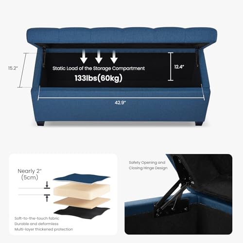 Image of Living&Giving Storage Ottoman Bench for Bedroom, 47.2 inch, Navy Blue