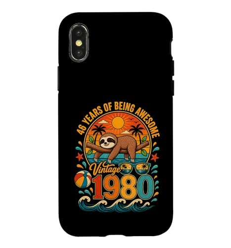 46th Birthday Retro Sloth Tropical Vintage 1980 46 Years Old �X�}�z�P�[�X iPhone X/XS �p