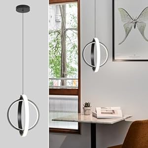 1-Pack Modern LED Pendant Lights, Black Ring Island Lights for Kitchen, 3000K-6000K Remote Dimmable Ceiling Hanging Lighting Fixtures Chandeliers for Dining Room Living Room Bedroom Hallway Cafe Foyer