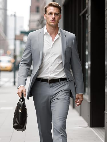 QUELDRA Costume Homme 2 Pièces Slim Fit Revers Cranté Un Bouton Mariage Smoking Formel Business Couleur Unie Confort Elégant – vue 2