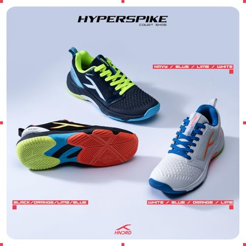 Image of Hundred Hyper Spike Badminton Shoes | Indoor Court Footwear | Active Grip Non-Marking Sole | X-Cushion Midsole | Support Plate Stability | Professional Performance (Black /Orange /Lime /Blue)