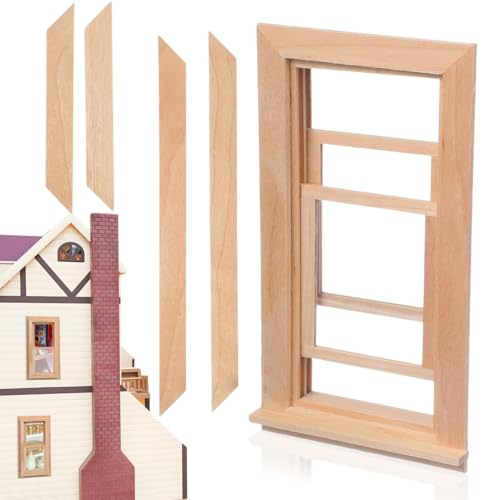 Toyvian 1: 12 Scale Wooden Window Dollouse Mini Window Frame Miniature Wooden Furniture for Doll House Decoration Dollouse Accessories