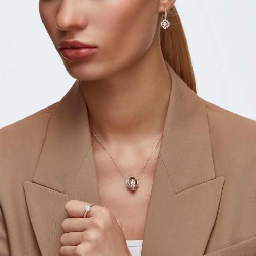 Image of Swarovski Una Pierced Earrings with Clear Crystal Pave Surrounding a Pink Stone on a Rose-Gold Tone Finished Setting