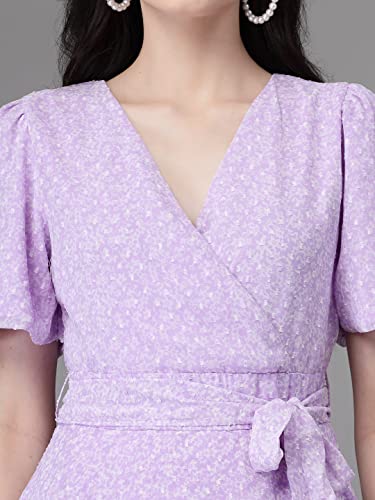 Image of Global Republic Floral Print Cotton V-Neck Half Sleeve Dress for Women