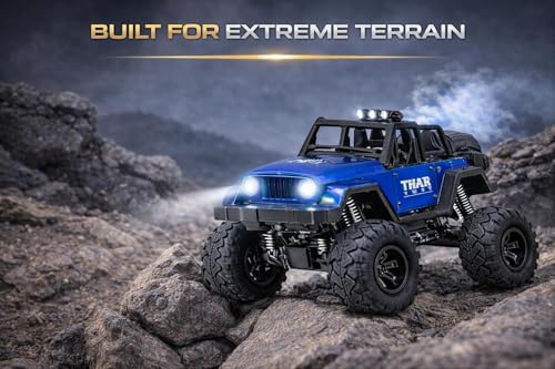 Image of TEC TAVAKKAL 1:14 RC Car High Speed 2WD Rock Crawler Monster Truck | Rechargeable Type-C Remote Control Car with Smoke Fog Effect | Metal Body, LED Lights, Off-Road Climbing Toy for Kids (Blue)