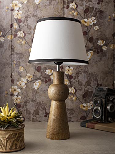 Image of Green Girgit Wooden Skirt Lamp with White Cotton Shade