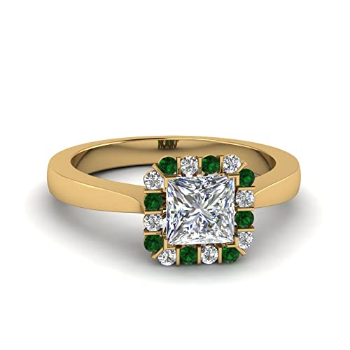 Image of Choose Your Gemstone Floating Halo Diamond CZ Ring Yellow Gold Plated Princess Shape Halo Engagement Rings Everyday Jewelry Wedding Jewelry Handmade Gifts for Wife US Size 4 to 12