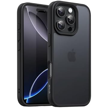 JETech Capa Matte para iPhone 16 Pro 6,3 Polegadas, Proteção Contra Quedas de Nível Militar à Prova de Choque, Capa Traseira Translúcida Fosca, Anti-Impressão Digital (Preto)