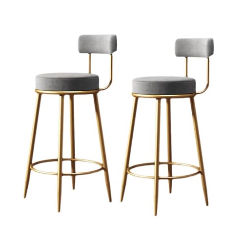 Juego De 2 Taburetes De Bar A La Altura del Mostrador con Respaldo Y Reposapiés, Patas De Metal Chapado En Oro, Taburetes De Cocina para Bar, Café, Cocina Grey,Sitting High 75cm