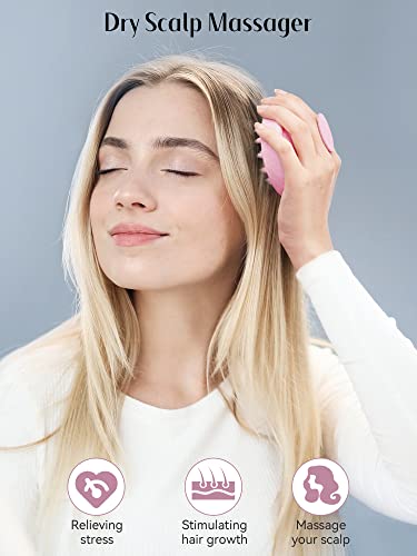 Image of HEETA Scalp Massager Hair Growth, Soft Silicone Scalp Scrubber Shampoo Brush for Exfoliation, Dandruff Removal & Head Massage Stress Relax, Wet & Dry Use for Thick, Thin Hair Care, Wheat Straw Pink