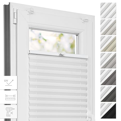 Estika Thermo Plissee ohne Bohren - 65 x 200 cm - Farbe: Weiß - Fensterrollos für innen, Plissee Verdunklung, Plissee Blickdicht, Rollos für Fenster ohne Bohren