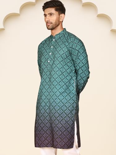 Image of Jompers Ombre Printed Kurtas for Men (Teal, XXL)