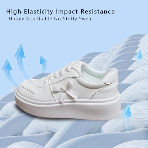 White Bow Thick Soled Lace Up Sneakers, Women's Casual and Fashionable Sports Shoes, Versatile and Non Collision Style4