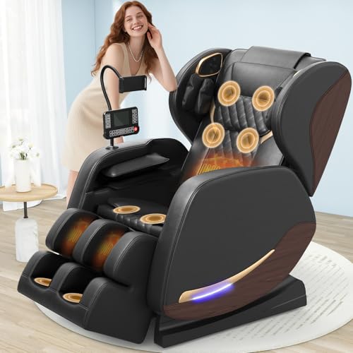 yewglen Ganzkörper Massagesessel mit Wärmefunktion,14 Ganzkörper-Massagerollen,8 Airbags,Schwerelosigkeit,Bluetooth-Lautsprecher,12 cm verstellbare Fußstütze,Touchscreen-Controller