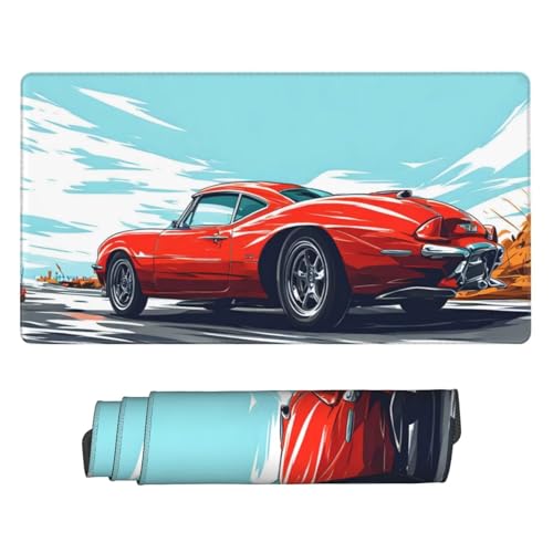 Tapis de Souris XXL 1200x600 mm, Rouge Tapis de Souris Voiture Tapis Souris 120 X 60 CM, Étanche Antidérapant sous Main Bureau à Bords Cousus, Mouse Pad avec Surface en Caoutchouc antidérapant U-218