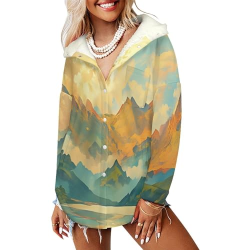 Veste polaire femme paysages de montagne sherpa chaude à capuche