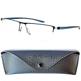 Halbbrille Lesebrille mit rechteckigen Gläsern, GRATIS Brillenetui, Leichten Edelstahl Rahmen (Dunkelblau sieht aus wie Schwarz), Lesehilfe Herren und Damen +1.5 Dioptrien