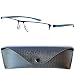 Produktbild Leichte Metall Halbbrille Lesebrille mit rechteckigen Gläsern - mit GRATIS Brillenetui, Edelstahl Rahmen (Dunkelblau sieht aus wie Schwarz), Herren Brille +2.0 Dioptrien