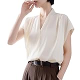 [POGCZMKK] ブラウス レディース トップス 夏服 シフォン シャツ 半袖 カットソー Vネック 無地 シンプル 快適 ゆったり 着痩せ お洒落 おしゃれ カジュアル 通勤 OL 職業 普段着 春 夏 秋