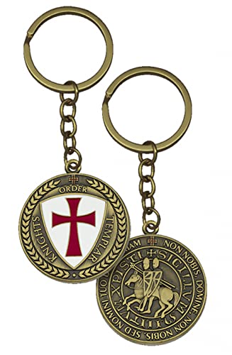 Tiendas LGP - Porta-chaves cruz templária e cavalheiros templários, esmaltado, frente e verso, metal dourado envelhecido, Dourado