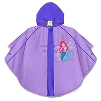 PERLETTI Kids Rain Poncho Purple with Mermaid for Little Girl - Girls Waterproof Jacket Lilac with Hood and Buttons for Kids - Raincoat for Children 3 4 5 6 Years Old - Cool Kids (Purple, 3/6 Years)