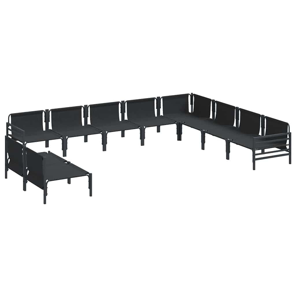 Ensemble de canapé de jardin avec coussin - 10 pièces - En acier noir revêtu par pulvérisation - Résistant aux intempéries - Pour terrasse, balcon, jardin