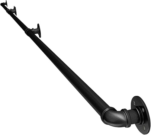FKXSXAZ Handrail for Stairs, Indoor Outdoor Steps Banister Support Rod，Wall Mount Staircases Railing Disabled Elderly Kids，Black Metal Wrought Iron Handrails Grab Bar(Size:4.6ft/140cm)