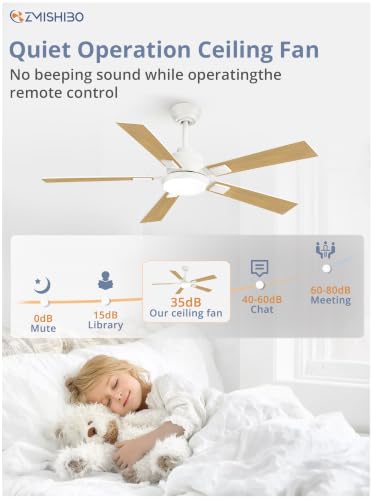 Image of ZMISHIBO 52 inch White Ceiling Fans with Lights and Remote, Indoor /Outdoor Modern Ceiling Fan for Bedroom Living Room Patio, 6 Speed Reversible Quiet DC Motor, 3 CCT, Dual Finish Blades