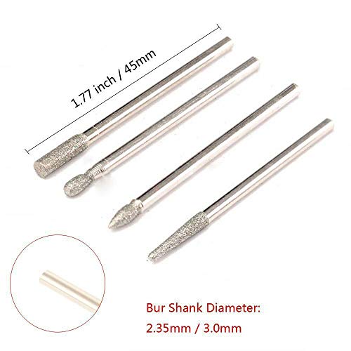 BE-TOOL Diamond Burr 30PCS 2.35mm Shank Burr Rotary Set Rotary Burr Diamond Drill Bit Kit for Glass Gemstone Metal Grinding Rotary Tool Accessories - Image 2