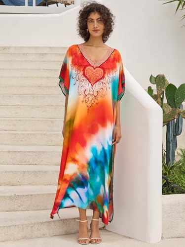 Image of NFVNKJ Women's Plus Size Beach Lounge Kaftan Maxi Dress Swimsuit Coverup for Women