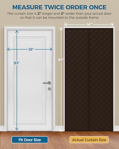 Image of Augblinds Thermal Insulated Door Curtain, Magnetic Closure, 38 x 83, Brown | Quilted Oxford fabric, insulated cotton fill, magnetic center opening, helps reduce cold drafts at front, back and side doors